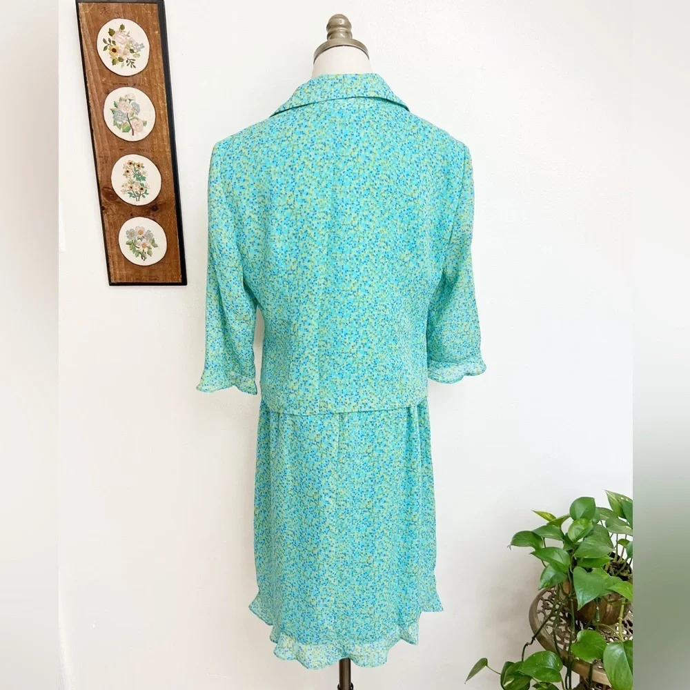 90s Chiffon Patterned Matching Skirt & Top Set size 8 medium